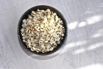 Boiled Job's tears in black bowl-Healthy Food.