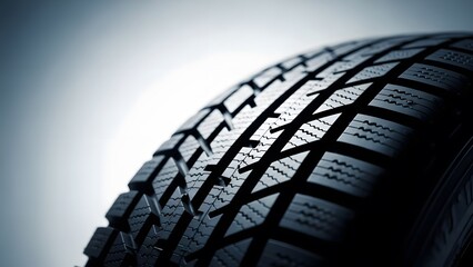 Close-up of black car tire with deep tread pattern for safety and performance on road surfaces.