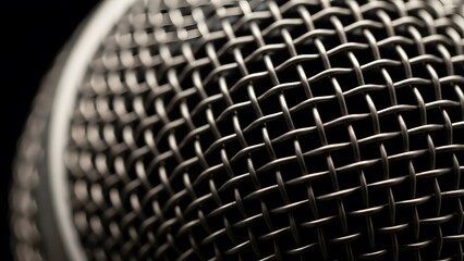 Close-up macro of professional microphone metal wire mesh grille for studio audio and vocal recording