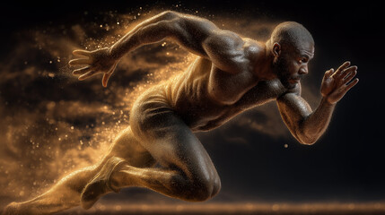 Obraz premium Muscular man sprinting with dynamic motion effect