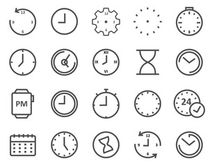 Set of time and clock icons vector. outline icon illustration