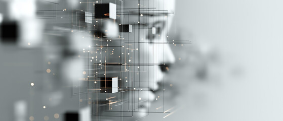 Abstract digital human face with connected cubes
