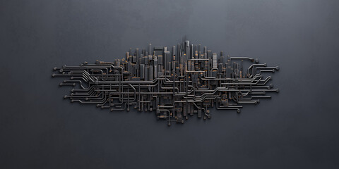 Futuristic circuit cityscape model