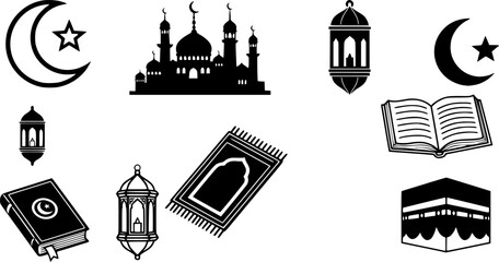 set of vector Islamic religious icons and symbols
