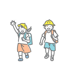 A simple and stylish line drawing of a smiling elementary school student running