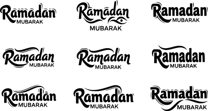 Ramadan Mubarak typography vector set black calligraphy lettering Islamic holy month
