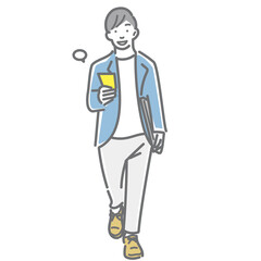 A smiling man going to work with a refreshing feeling. A simple and stylish line drawing illustration