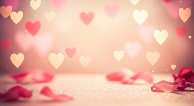Pink and red hearts floating against a soft, blurred background. - Powered by Adobe