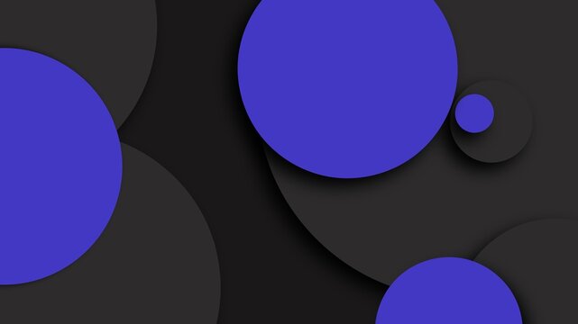 A stylish background featuring overlapping dark grey and vibrant purple circles with deep drop shadows, creating a modern 3D geometric paper cut aesthetic.