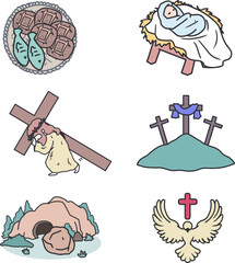Biblical Story Vector Nativity Cross Resurrection. Perfect for Christian education, church materials, Bible lessons, religious content, posters, books, apps, and faith-based designs