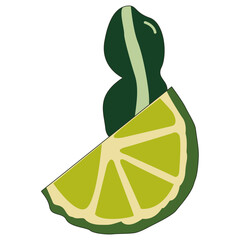 An Illustration of a makrut lime and leaf