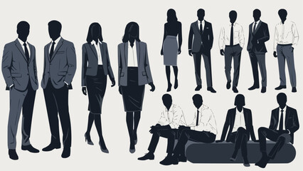 Diverse group of business professionals in silhouette form.