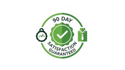Green satisfaction guaranteed badge icon with checkmark