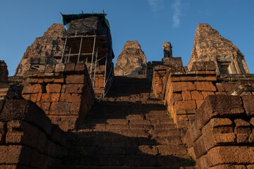 The ancient buildings structure in the inner enclosure of Pre Rup temple the state temple of King Rajendravarman II in Siem Reap, Cambodia.