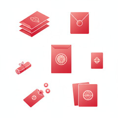 Collection of Red Envelopes and Chinese New Year Symbols, Ideal for Festive Greetings and Celebrations