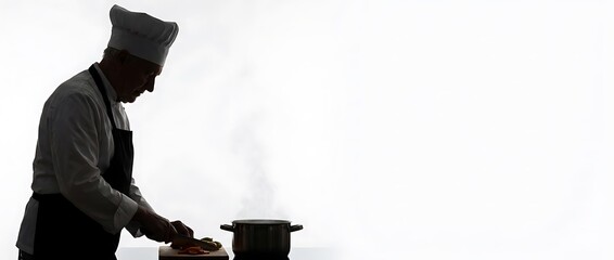 逆光に浮かぶ高齢料理人の静かな調理風景