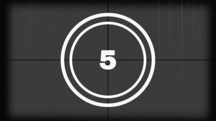 10 to 1 second countdown old film animation, 4K resolution, vintage retro projector film movie.