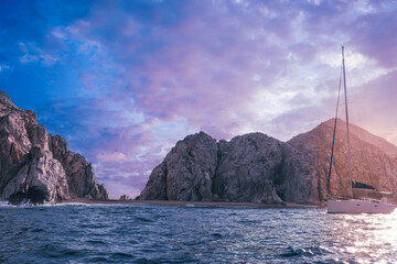 Scenic tourist destination Arch of Cabo San Lucas, El Arco, close to Playa Amantes Lovers Beach known as Playa Del Amor and Playa del Divorcio, Divorce Beach.