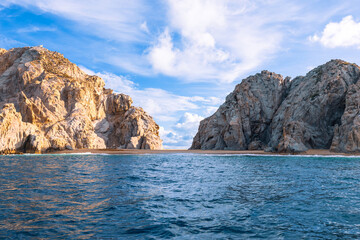 Scenic tourist destination Arch of Cabo San Lucas, El Arco, close to Playa Amantes Lovers Beach known as Playa Del Amor and Playa del Divorcio, Divorce Beach.