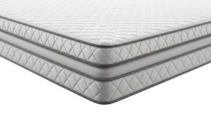 Modern White Quilted Mattress Product Shot with Gray Border Detail isolated PNG with Transparent Background