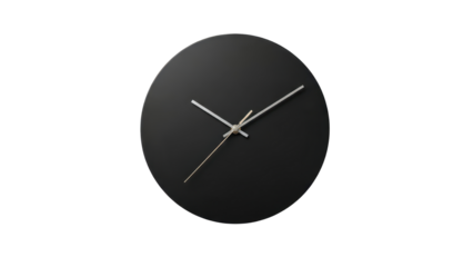 Minimalist Black Round Wall Clock with Gold Hands Product Shot isolated PNG with Transparent Background