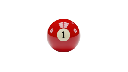 Glossy Red Number One Billiard Pool Ball isolated PNG with Transparent Background