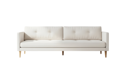 Modern Minimalist Beige Fabric Sofa with Wooden Legs isolated PNG with Transparent Background