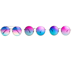 Round Summer Sunglasses with Colorful Gradient Lenses Isolated on Transparent Background