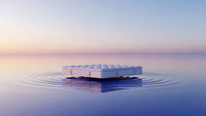 White Floating Mattress on Calm Water at Sunset with Gentle Ripples