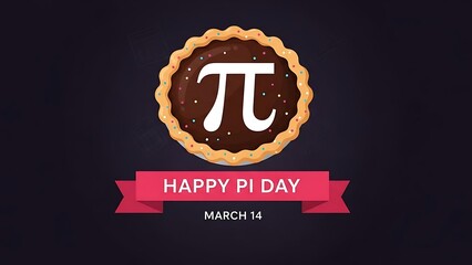 Happy Pi Day greeting with a chocolate pie decorated with the mathematical symbol pi and sprinkles