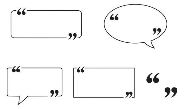 Outline quote box set featuring speech bubbles and text frames with quotation marks for communication design