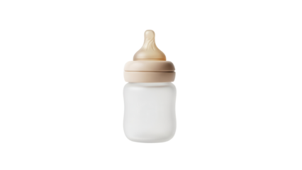 Minimalist Frosted Glass Baby Bottle Product Shot with Cream Nipple isolated PNG with Transparent Background