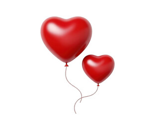 Red heart balloons isolated on transparent background