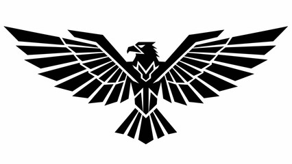 Fototapeta premium Black silhouette of an eagle with outstretched wings on a white background.