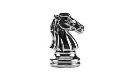 Metallic Silver Chess Knight Piece isolated PNG with Transparent Background