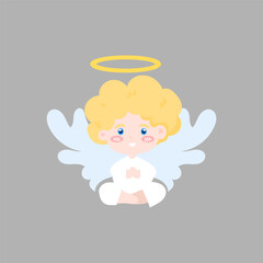 Obraz premium A cute smiling baby angel with wings holding a heart and flying in the sky