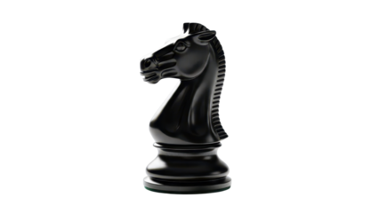 Single Black Chess Knight Piece isolated PNG with Transparent Background
