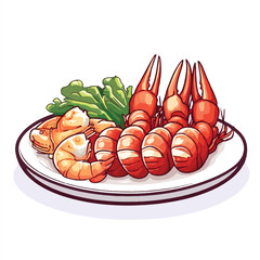 Plate of Cooked Shrimp with Lettuce and Lemon
