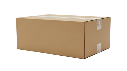 Brown Cardboard Box Product Shot, Sealed with Tape isolated PNG with Transparent Background