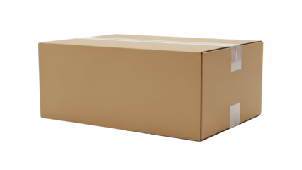 Brown Cardboard Box Product Shot, Sealed with Tape isolated PNG with Transparent Background