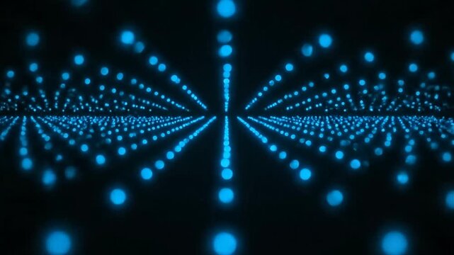 Futuristic technology particles converging in a dark blue digital space