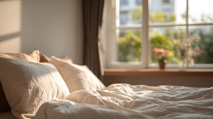 Bright Morning Bedroom With Open Window Representing Life Renewal And Calm Beginnings