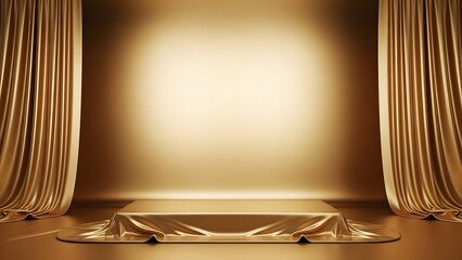 Autumn forest pathway with fallen leaves on wooden floor, golden sunlight in fall woodland nature background