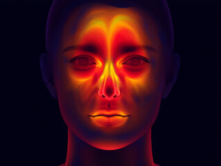 Nasal polyps Human face with heat map overlay showing glowing red and yellow head