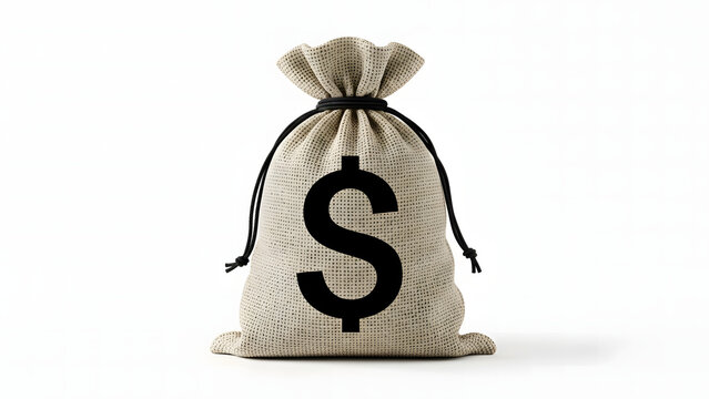 Money bag with dollar symbol isolated on white background, finance, savings and wealth concept