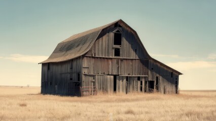 Aged barn in a vast field