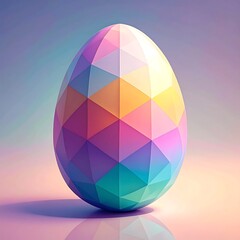 Faceted egg artwork. The egg features a pastel, geometric pattern in polygon segments, on a softly colored background