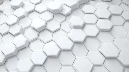 Fototapeta premium white three-dimensional hexagonal grid of raised and recessed tiles forming a clean minimalist futuristic geometric texture