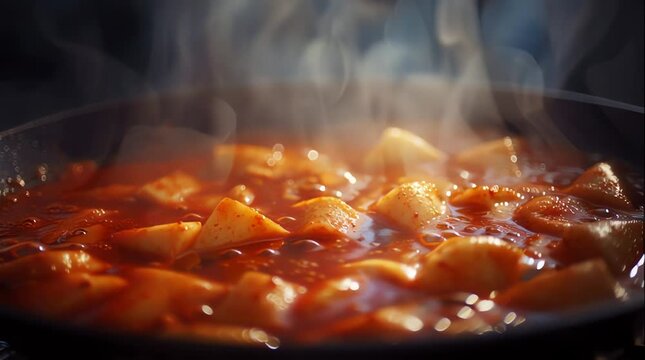 Spicy Tteokbokki Delight - A Steaming Bowl of Korean Street Food.