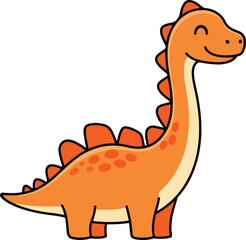 A cartoon illustration of a smiling orange longnecked dinosaur against a white background © aprian